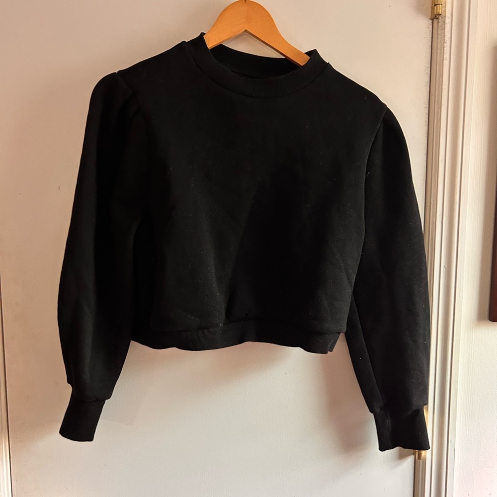 Deluc Black Puffed Sleeve Cropped Sweatshirt